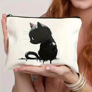 Cosmetic Bag Makeup Black Cat Kitty Sad Scene Anime Emo Pouch Travel Storage Y2K